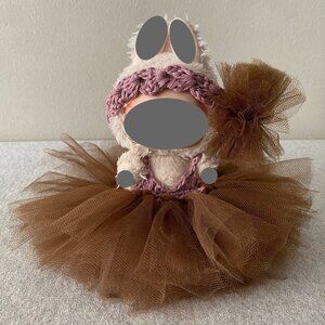 Handmade Crochet Brown Mauve Ballerina Princess Tutu for 17cm Doll 2-Piece Set